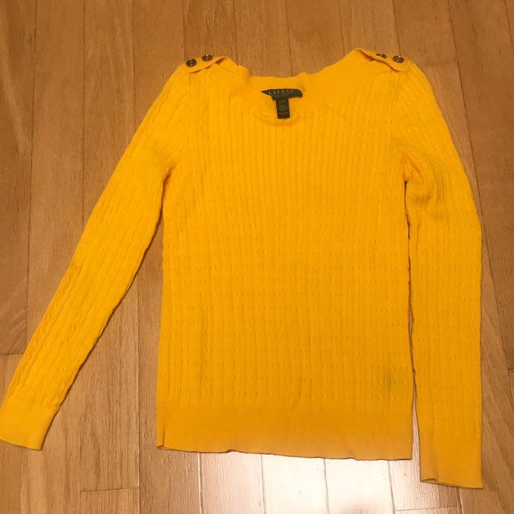 Ralph Lauren vintage cable knit yellow sweater with gold button accents size PP